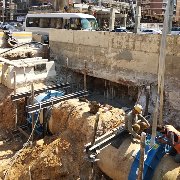 Hydro Fast socket encapsulation couplings were used to protect two socket joints on a concrete pipe in Beirut City in Lebanon